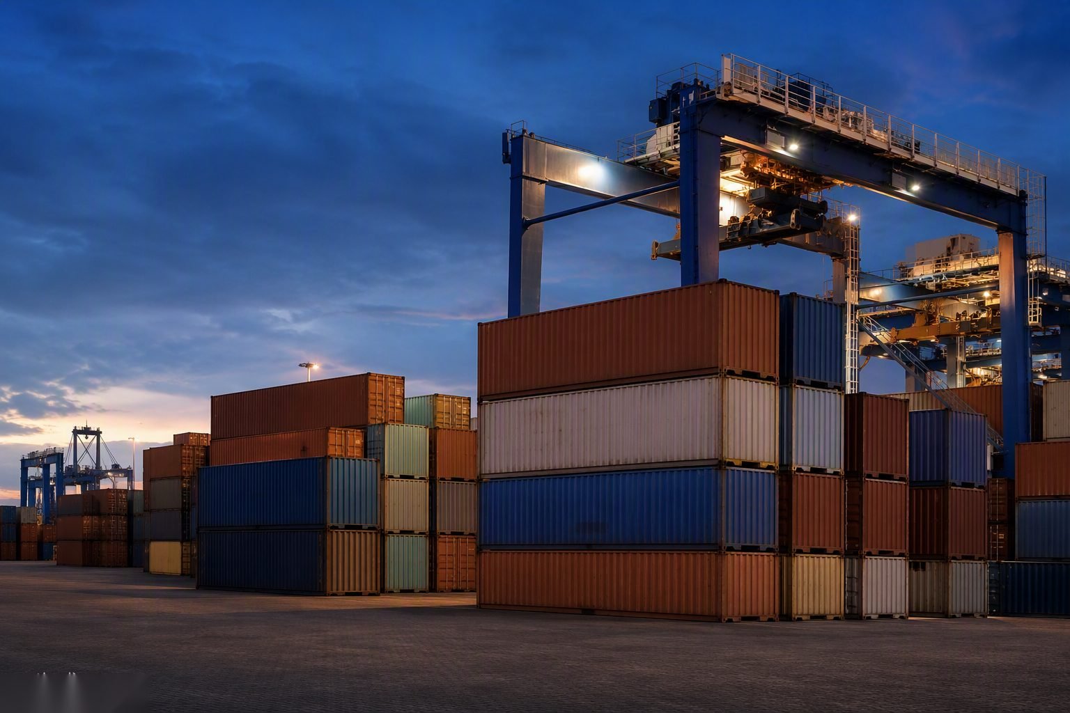 Illustrative image — Container port and freight logistics — export supply of egg white powder from India