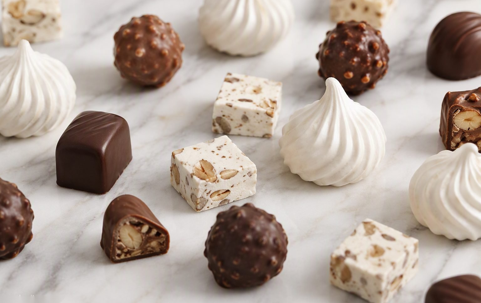 Illustrative image — Confectionery pieces on a stainless steel conveyor in an industrial confectionery factory