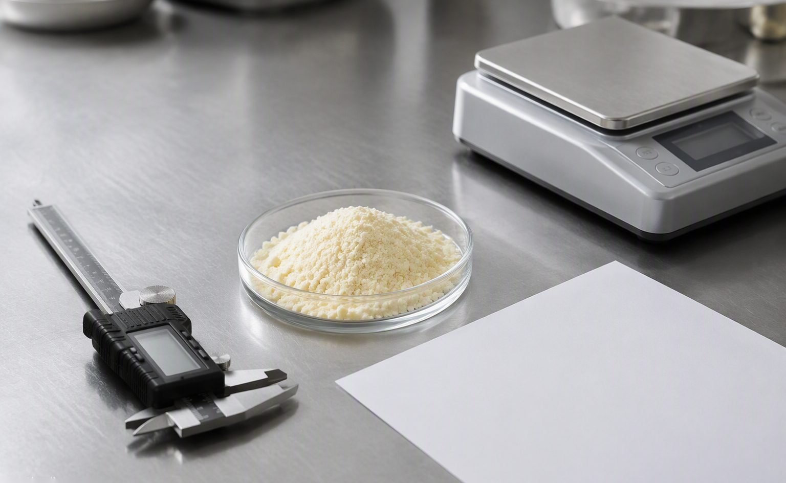 Editorial illustration of a technical specification document for a food ingredient under review